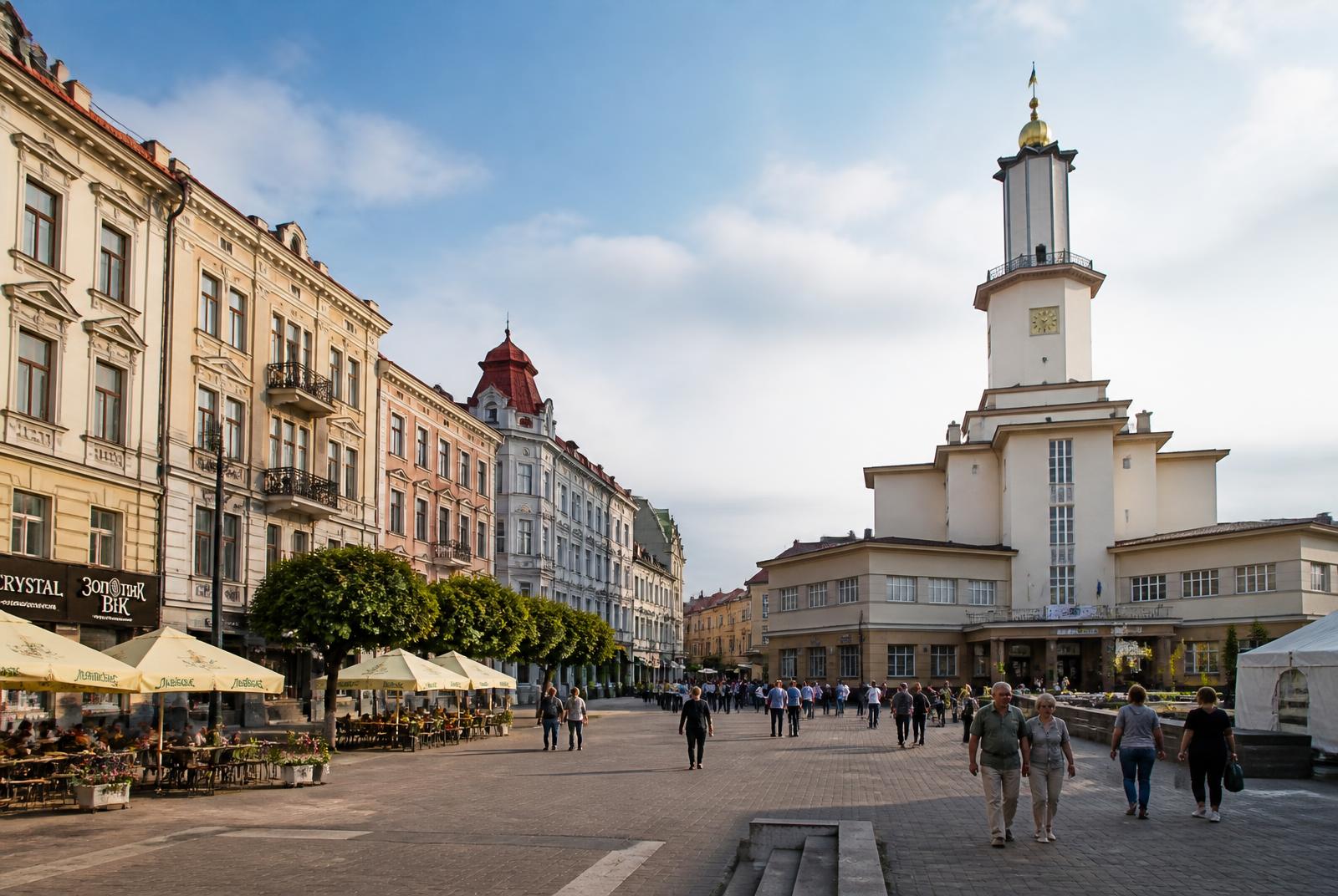 Ivano-Frankivsk — Vichevyi Maidan — the pedestrian centre